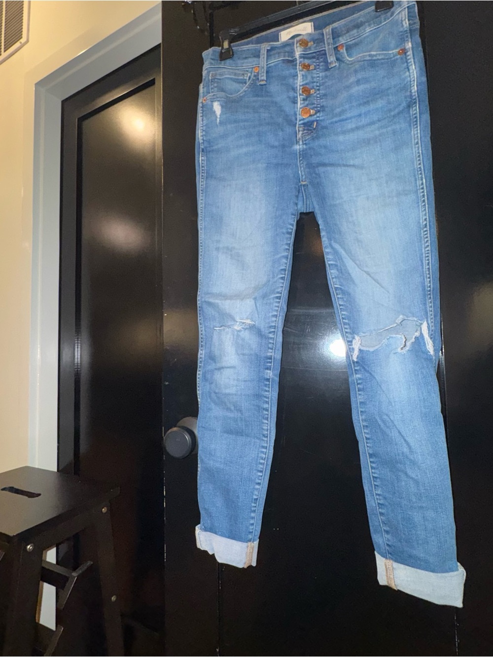Madewell Light Blue Distressed Boyfriend Jeans with Button-Fly